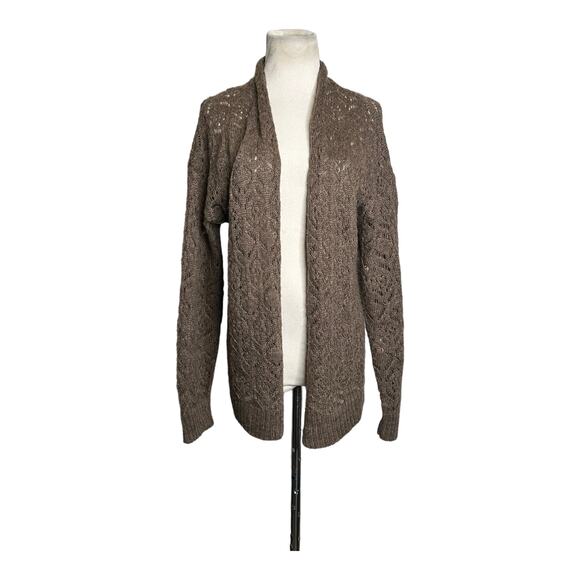 Cotton Emporium brown long sleeves open knit cardigan size Large - Picture 1 of 9